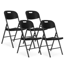4 darabos fekete összecsukható catering szék szett, fém vázzal, HDPE kerti bútor