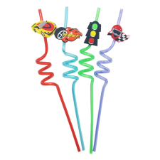  4 darabos műanyag szívószál szett – Versenyautó minta party kellék