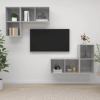  4 db betonszürke szerelt fa falra szerelhető TV-szekrény