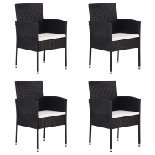 4 db fekete polyrattan kerti szék krémfehér párnákkal kerti bútor
