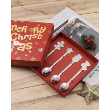  4 db Karácsonyi kávéskanál, teáskanál díszdobozban sütés és főzés