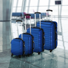  4 db-os merev falú bőrönd szett kék kézitáska és bőrönd