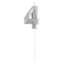  4-es elegáns számgyertya - EZÜST party kellék