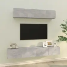  4 részes betonszürke szerelt fa TV-szekrényszett bútor
