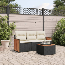 4 részes fekete polyrattan kerti ülőgarnitúra párnákkal kerti bútor