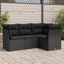 4 részes fekete polyrattan kerti ülőgarnitúra párnákkal kerti bútor