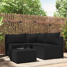  4 részes fekete polyrattan kerti ülőgarnitúra párnákkal kerti bútor