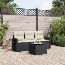  4 részes fekete polyrattan kerti ülőgarnitúra párnákkal kerti bútor