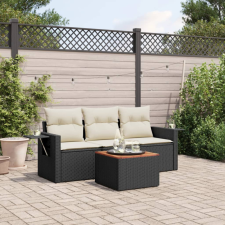  4 részes fekete polyrattan kerti ülőgarnitúra párnákkal kerti bútor