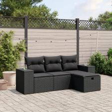  4 részes fekete polyrattan kerti ülőgarnitúra párnákkal kerti bútor