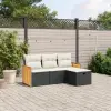  4 részes fekete polyrattan kerti ülőgarnitúra párnákkal