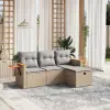  4 részes vegyes bézs polyrattan kerti ülőgarnitúra párnákkal