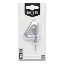  4-s szám gyertya EZÜST 6 cm party kellék