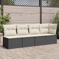 4 személyes fekete polyrattan kerti kanapé párnával kerti bútor
