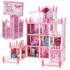 4 szintes Babaház villa rózsaszín DIY bútorokkal babaház