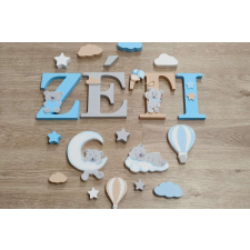  5 betűs Macis díszítésű dekorbetű szett, választható névvel, színnel gyerekszoba dekoráció