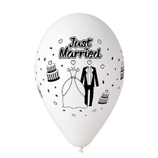  5 darabos latex lufi szett – Fehér – Just Married felirattal party kellék