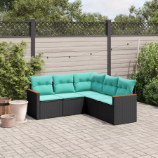  5 db fekete polyrattan kerti kanapégarnitúra párnákkal kerti bútor