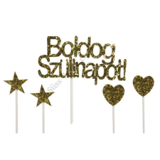  5 db-os csillogós arany Boldog Szülinapot tortadísz beszúró sütés és főzés