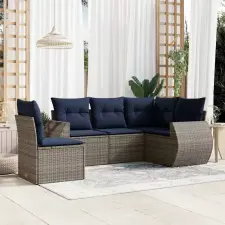 5 db szürke polyrattan kerti kanapégarnitúra párnákkal kerti bútor