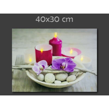  5 LEDes világító falikép pink orchidea + gyertya 40x30cm grafika, keretezett kép