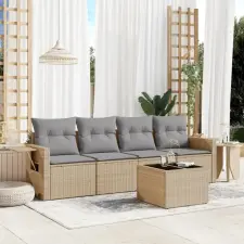  5 részes bézs polyrattan kerti ülőgarnitúra párnákkal kerti bútor