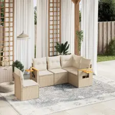  5 részes bézs polyrattan kerti ülőgarnitúra párnákkal kerti bútor