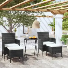  5 részes fekete polyrattan és edzett üveg kerti bisztrószett kerti bútor