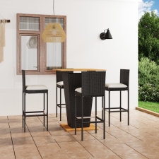 5 részes fekete polyrattan kerti bárszett párnákkal kerti bútor