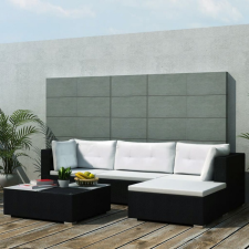 5 részes fekete polyrattan kerti bútorszett párnákkal kerti bútor