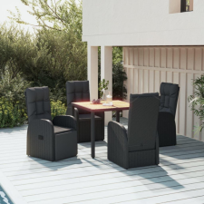5 részes fekete polyrattan kerti étkezőgarnitúra párnákkal kerti bútor