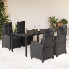 5 részes fekete polyrattan kerti étkezőgarnitúra párnákkal kerti bútor