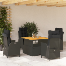  5 részes fekete polyrattan kerti étkezőgarnitúra párnákkal kerti bútor