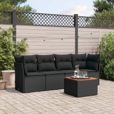 5 részes fekete polyrattan kerti kanapészett párnákkal kerti bútor