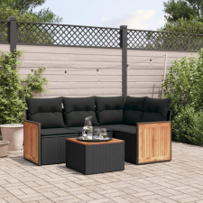  5 részes fekete polyrattan kerti kanapészett párnákkal kerti bútor