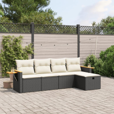 5 részes fekete polyrattan kerti kanapészett párnákkal kerti bútor