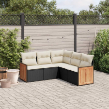 5 részes fekete polyrattan kerti kanapészett párnákkal kerti bútor