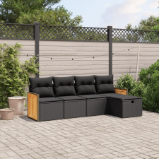 5 részes fekete polyrattan kerti kanapészett párnákkal kerti bútor