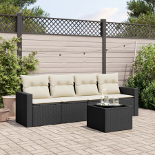 5 részes fekete polyrattan kerti kanapészett párnákkal kerti bútor