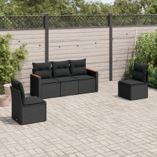 5 részes fekete polyrattan kerti kanapészett párnákkal kerti bútor