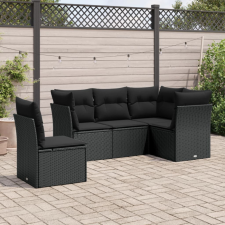 5 részes fekete polyrattan kerti kanapészett párnákkal kerti bútor