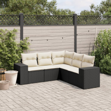 5 részes fekete polyrattan kerti kanapészett párnákkal kerti bútor