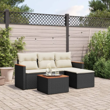  5 részes fekete polyrattan kerti kanapészett párnákkal kerti bútor