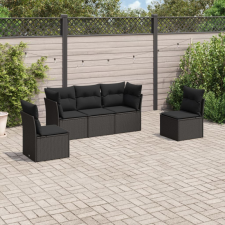  5 részes fekete polyrattan kerti kanapészett párnákkal kerti bútor