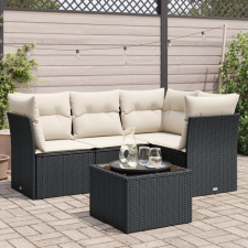  5 részes fekete polyrattan kerti kanapészett párnákkal kerti bútor