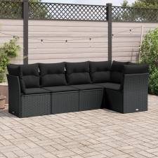  5 részes fekete polyrattan kerti kanapészett párnákkal kerti bútor