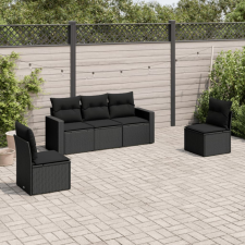  5 részes fekete polyrattan kerti kanapészett párnákkal kerti bútor