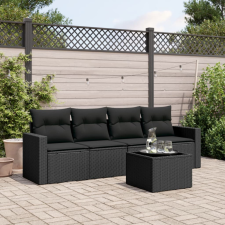  5 részes fekete polyrattan kerti kanapészett párnákkal kerti bútor