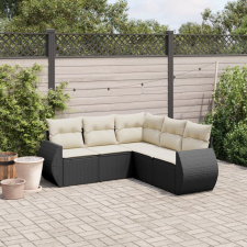 5 részes fekete polyrattan kerti kanapészett párnákkal kerti bútor