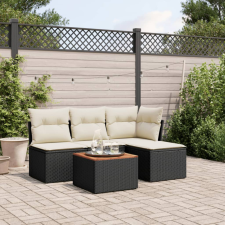  5 részes fekete polyrattan kerti kanapészett párnákkal kerti bútor